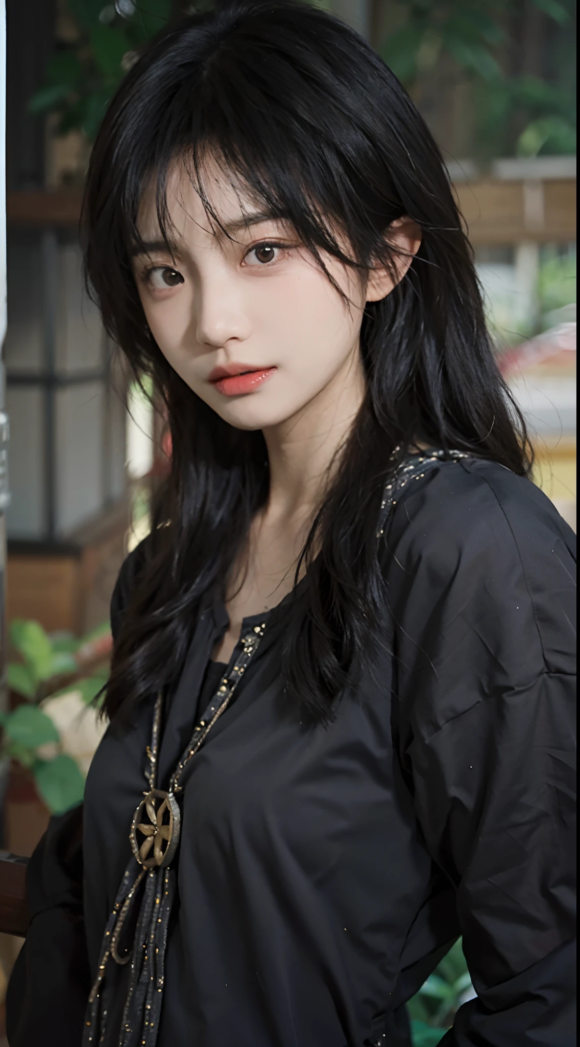best qualtiy,tmasterpiece,超高分辨率,(realisticlying:1.4),a close up of a woman with long black hair wearing a black dress, Cai Xukun, gorgeous chinese models, Gorgeous young Korean woman, beautiful Korean women, yanjun cheng, Xianxia, full-body xianxia, xintong chen, ruan jia beautiful!, Beautiful young Korean woman, xision wu, Inspired by Huang Ji, gongbi