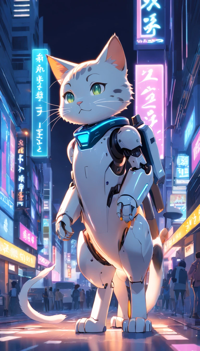 robotic cat, (estilo de brinquedo da caixa cega:1.2), (tiro de corpo inteiro) , 1 Menino Transparente,Behind him is a cute transparent robot cat, Mech transparente, Capacete requintado:1.2, Glasses:1.2, Cyberpunk, brilho sonhador, luminous neon lights, limpo, fundo branco, ( global ilumination, Traching de raias, HDR, unreal render,Reasonable design, alto detalhe, master part, best quality, hiper HD, Cinematic lighting)