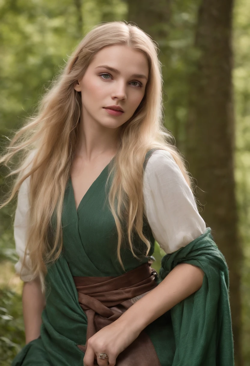 Junger Halbelf, a D&D-Zeichen, Anime-Stil, Tifana Von Ribelt, Ariane Glenys Ahorn, hoch, runny, Attraktiv, Pferdeschwanz, Einen Rock tragen, ausgefallene Schulterpolster, hohe Socken, elegant, freundlich, , beautiful long blonde hair, green eyes