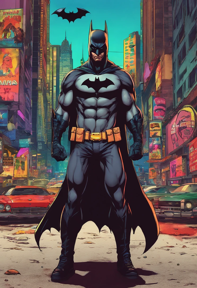 `(best quality, highres, masterpiece:1.2), ultra-detailed, realistic, vivid colors, digital art, batman, detailed eyes and face, muscular physique, dark costume, iconic bat symbol, brooding expression, Gotham City backdrop, cityscape, CBZBB style, Trend in Arstation`