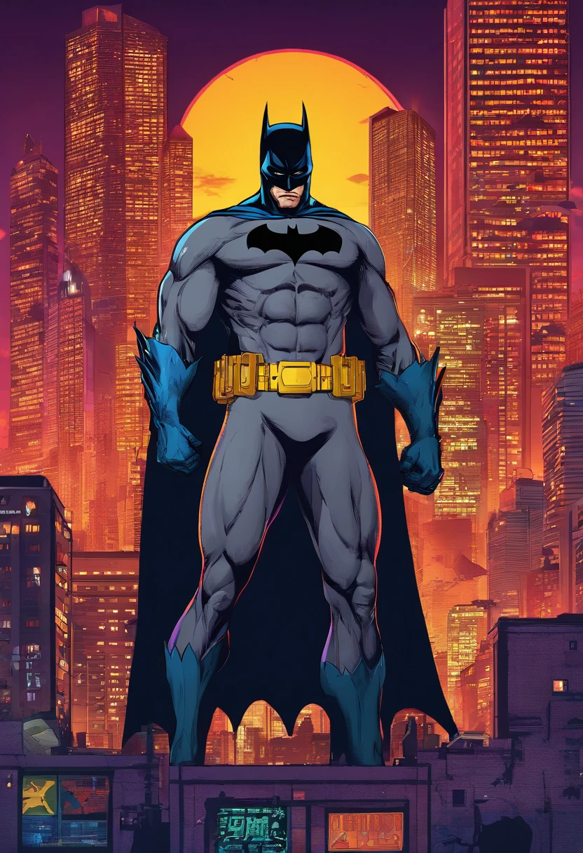 `(best quality, highres, masterpiece:1.2), ultra-detailed, realistic, vivid colors, digital art, batman, detailed eyes and face, muscular physique, dark costume, iconic bat symbol, brooding expression, Gotham City backdrop, cityscape, CBZBB style, Trend in Arstation`