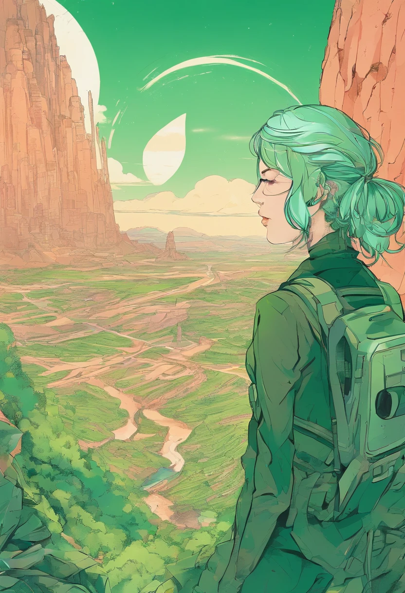 Canyon Ruins Taizhou Pickaxe Explorer Clothes Green Hair Adult Woman Short Hair Ruins Great Absurd Great Sky Vast Nature