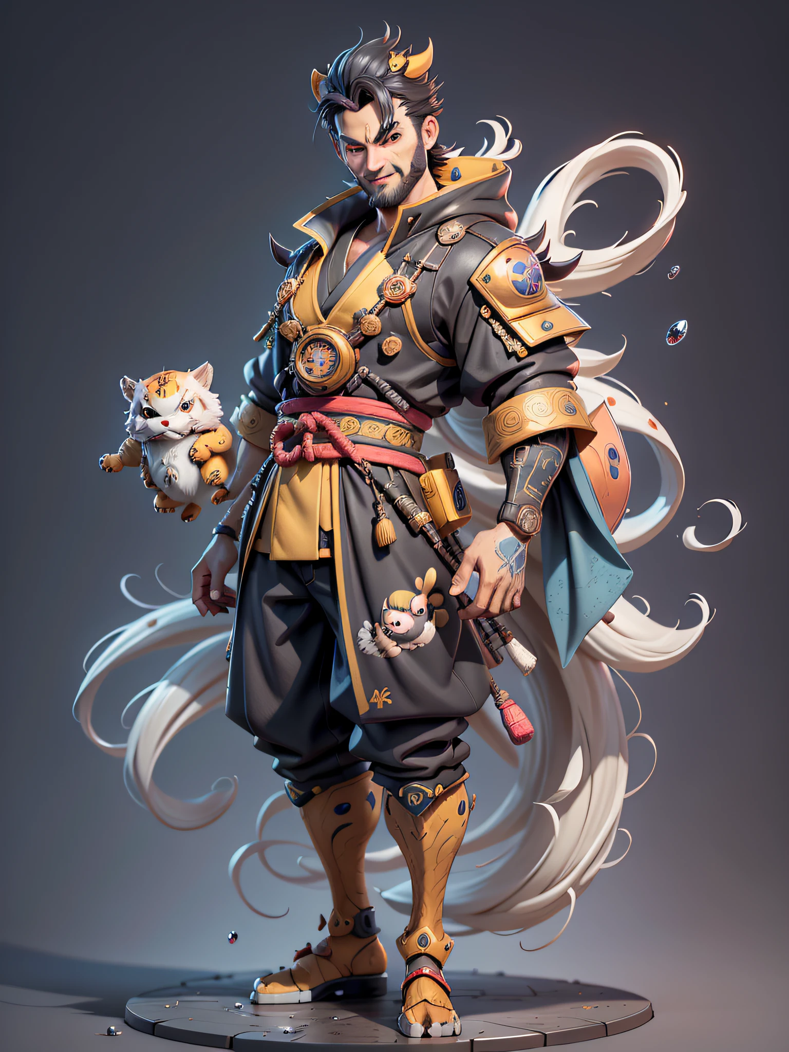 (Daisaku),(Need),(Super meticulous),(full bodyesbian:1.2),Super young man with Japanese female geisha,Beautiful,Chinese Dragon,a tiger,Aeolian Thor,Raised sexy,爆乳,Oriental face,TV anchor,Bust portrait illustration,In black suit,a blue tie,The face is slightly chubby,The face was clean,without a beard,black super short hair,Black eyes,Smile confidently,3C computer sub-products,iPad, iPhone,Digital painting,3D character design by Mark Clairen and Pixar and Hayao Miyazaki and Akira Toriyama,The illustration is a high-definition illustration in 4K resolution,With very detailed facial features and cartoon-style visuals。A high resolution,multi-detail