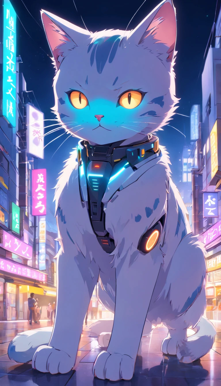 robotic cat, (estilo de brinquedo da caixa cega:1.2), (tiro de corpo inteiro) , 1 Transparente,Behind him is a cute transparent robot cat, Mech transparente, Capacete requintado:1.2, Glasses:1.2, Cyberpunk, brilho sonhador, luminous neon lights, limpo, fundo branco, ( global ilumination, Traching de raias, HDR, unreal render,Reasonable design, alto detalhe, master part, best quality, hiper HD, Cinematic lighting)