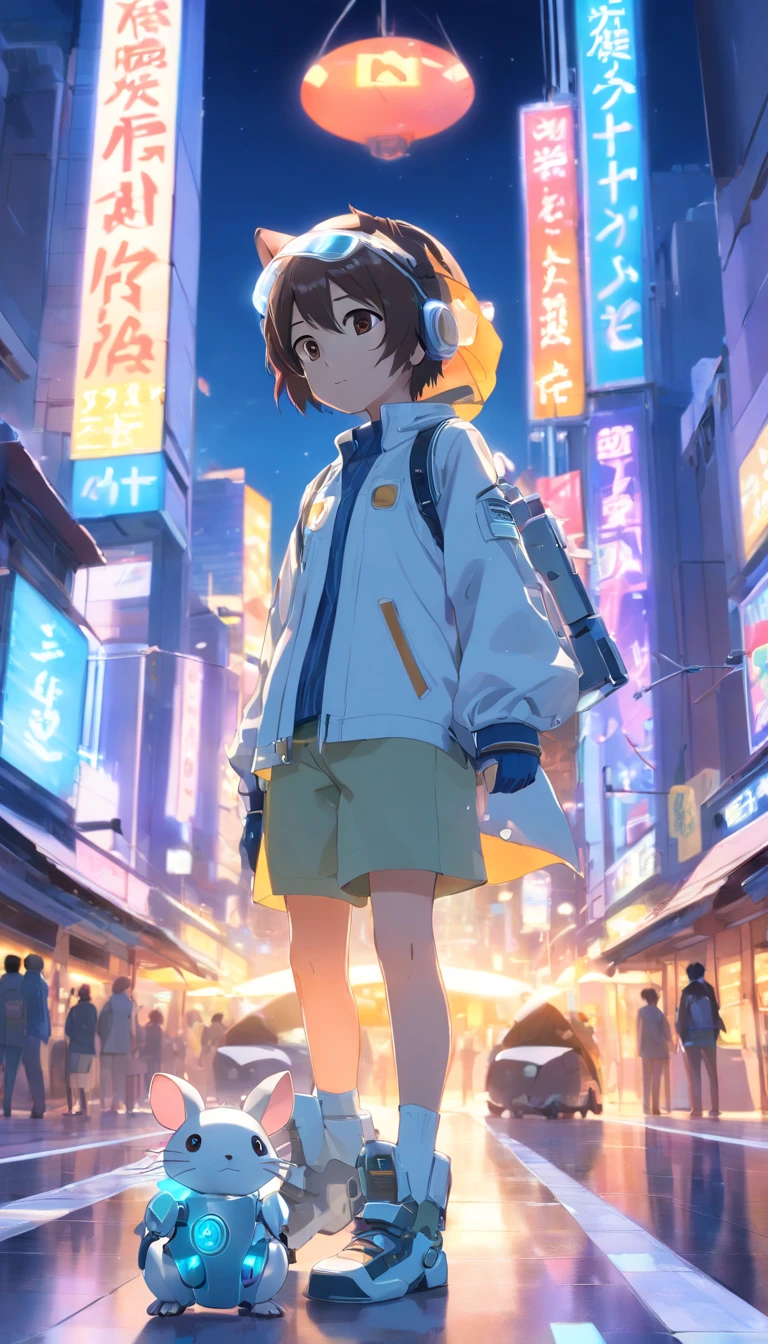The person in the photo I gave々Use the,Robot rat, (blind box toy style:1.2), (Full body shot) , 1 transparent boy,Behind him is a transparent and cute robot mouse, Transparent Mecha, Exquisite helmet:1.2, Luminescent goggles:1.2, Cyberpunk, Dreamy glow, bright neon lights, clean, White background, ( Global Illumination, Ray traching, nffsw, Unreal Render,Reasonable design, high detal, masutepiece, Best Quality, hyper HD, Cinematic lighting)