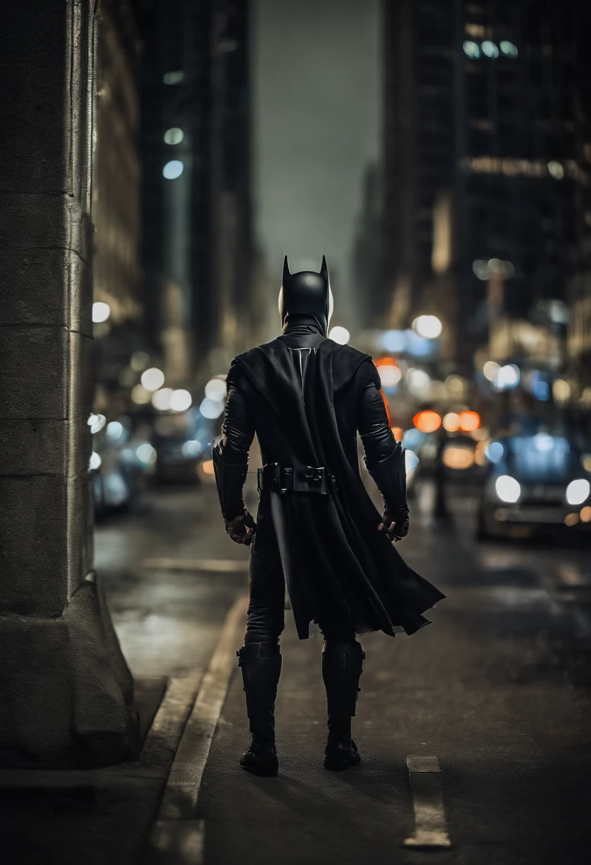 `(best quality, highres, masterpiece:1.2), ultra-detailed, realistic, vivid colors, digital art, batman, detailed eyes and face, muscular physique, dark costume, iconic bat symbol, brooding expression, Gotham City backdrop, cityscape, CBZBB style, Trend in Arstation`
