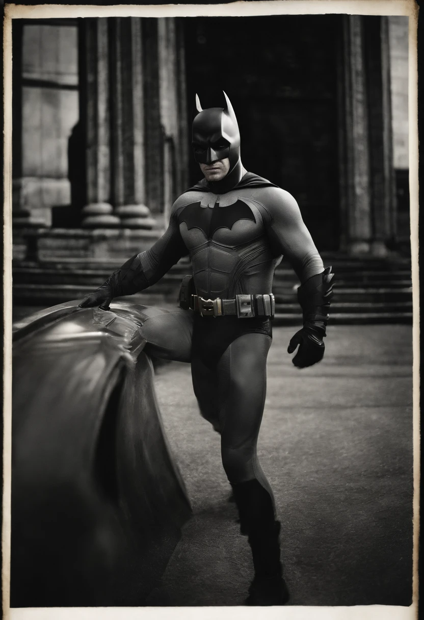 `(best quality, highres, masterpiece:1.2), ultra-detailed, realistic, vivid colors, digital art, batman, detailed eyes and face, muscular physique, dark costume, iconic bat symbol, brooding expression, Gotham City backdrop, cityscape, CBZBB style, Trend in Arstation`