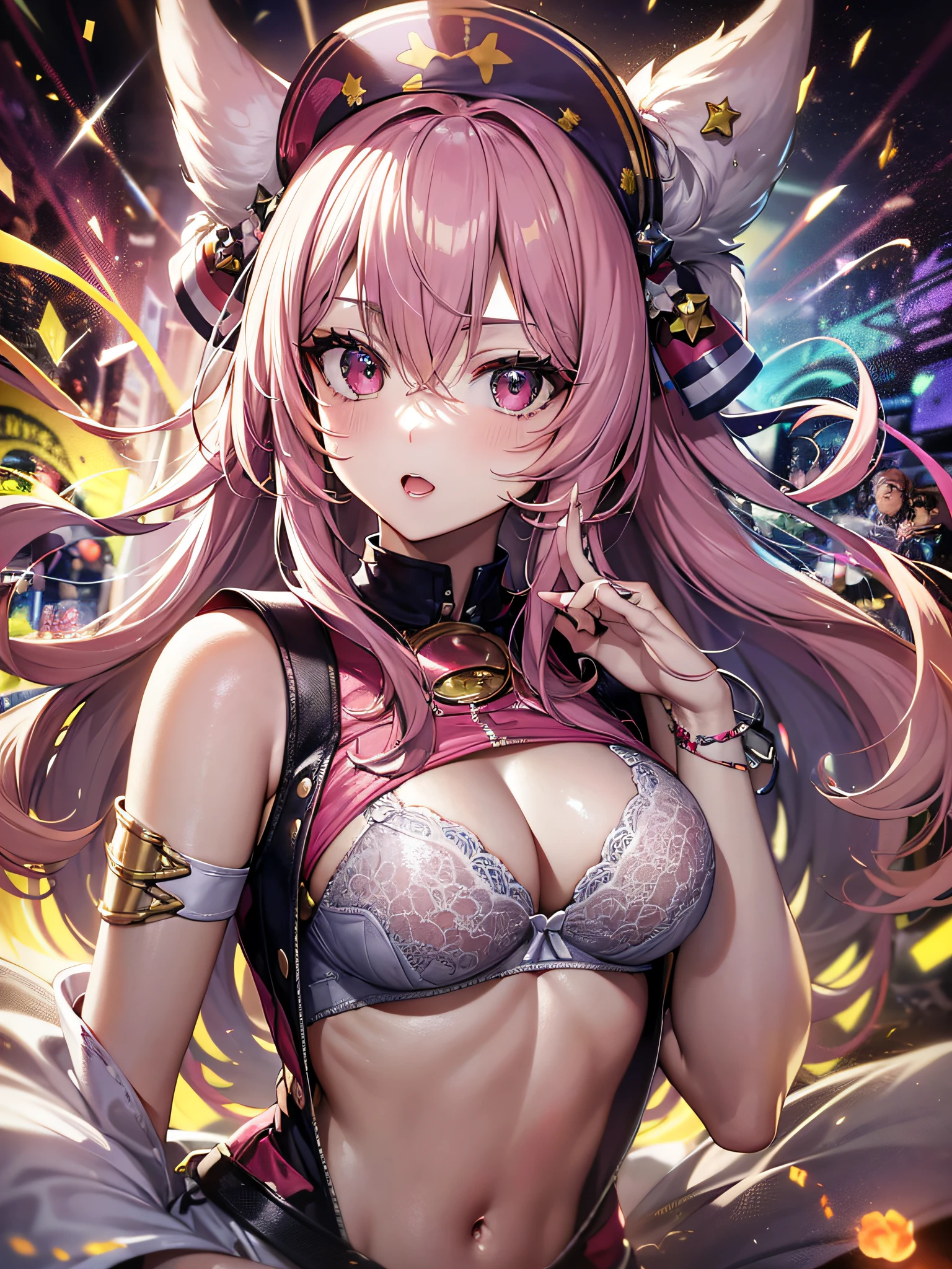 marinheiro pinky, (obra prima, melhor qualidade), 1senhora, sozinho, obra prima, art-station, Dynamic, encantador, Magia, Motor irreal, Fantasticamente bonito, illustration, dramatic lighting, Fundo rave, brilho neon, maximalista