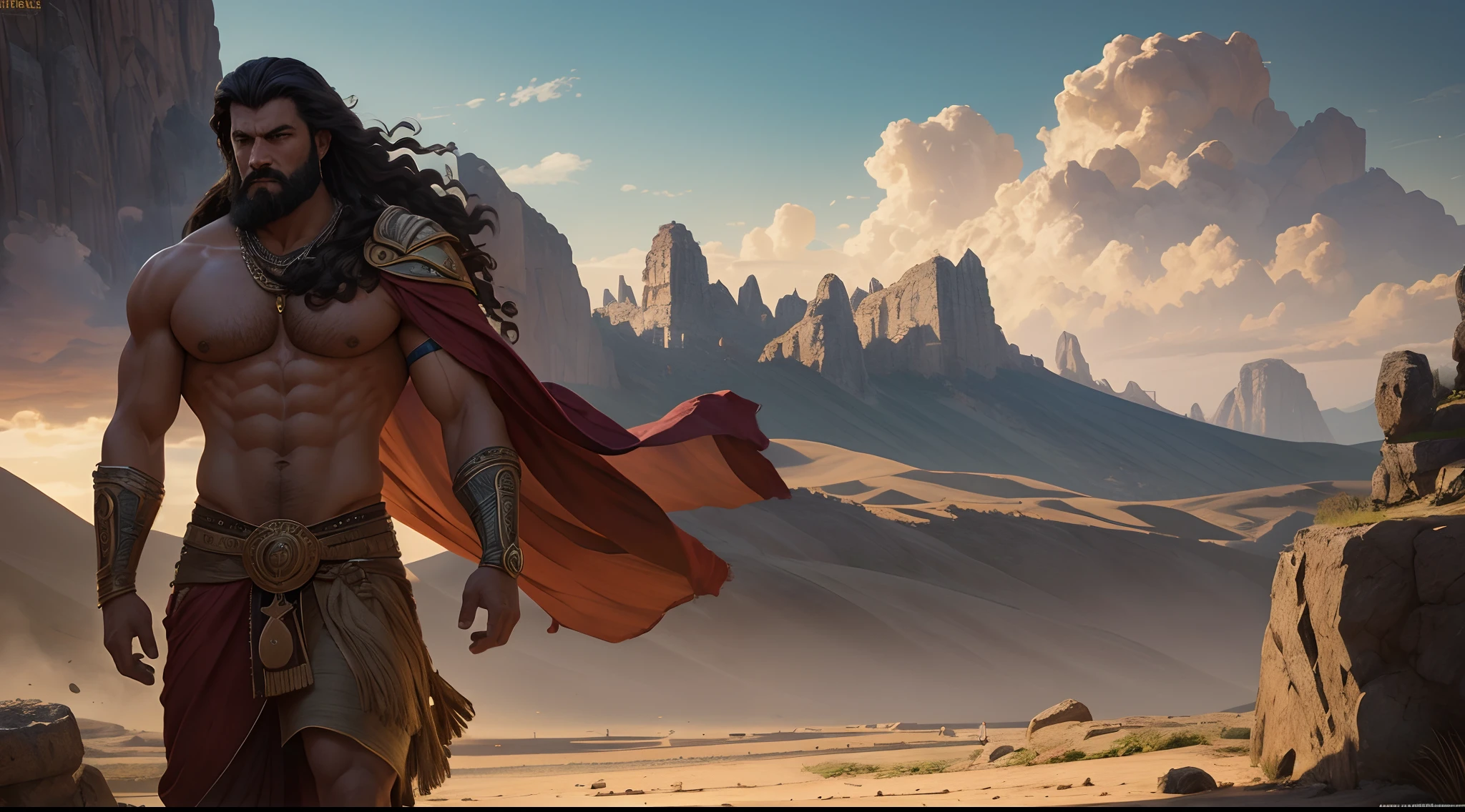 Create an image of Samson, acorrentado, trabalhando como escravo, Show 4k, Energetic brushstrokes, intrincada obra de arte sinistra, movie poster, proportion Aurea, Trends in CG society, difficult, epics, por artgerm, Ilya Kuvshinov, Greg Rutkowski, Alphonse Mucha, Very detailed and brilliant character rendering, ultra high quality model, Fundo da pedreira.