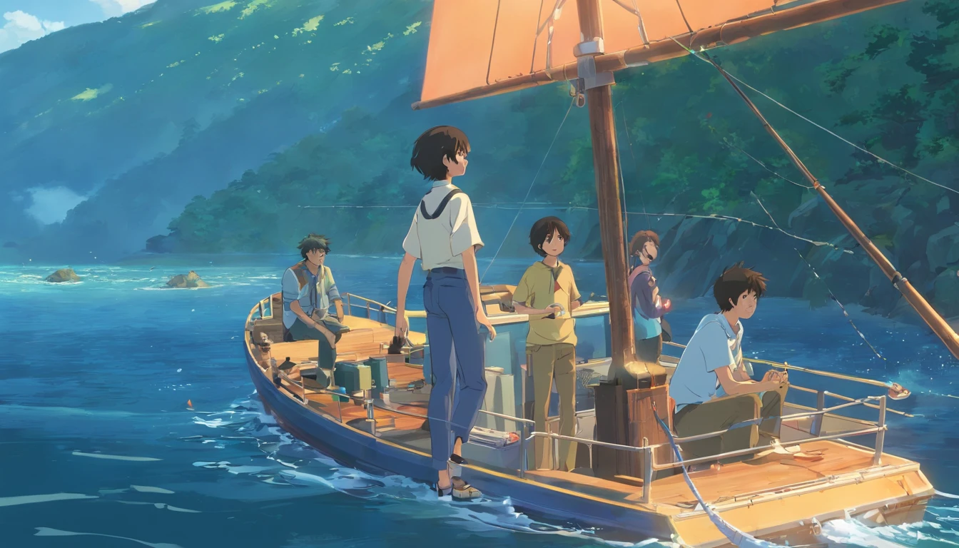 Em um barco de pesca,Um homem de repente enlouqueceu,He bites three other companions to death