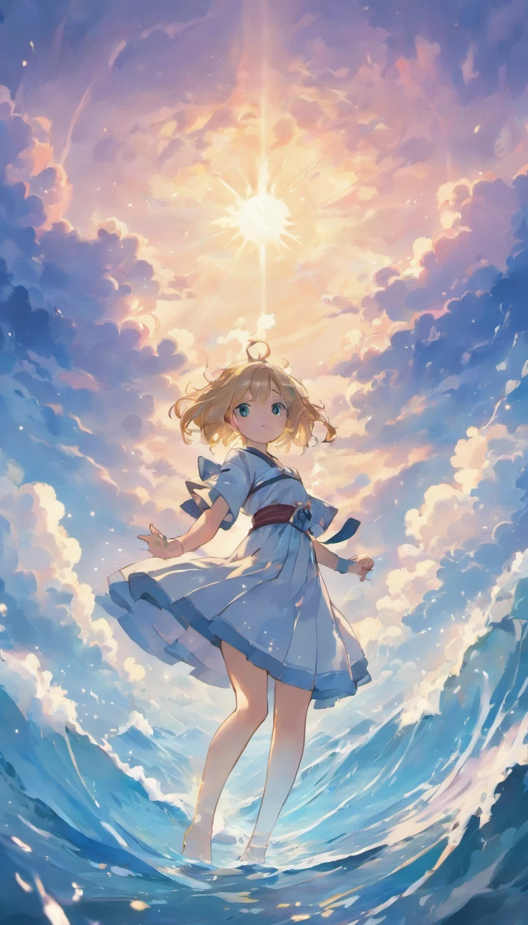 1 Navio, mar, Ondas, Impacto visual, Blue sky and white clouds, exquisite composition, graphic illustration
