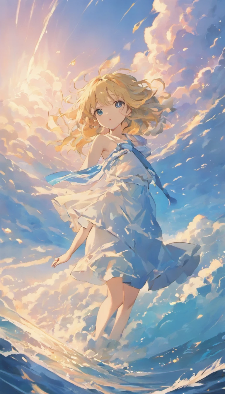 1 Navio, mar, Ondas, Impacto visual, Blue sky and white clouds, exquisite composition, graphic illustration