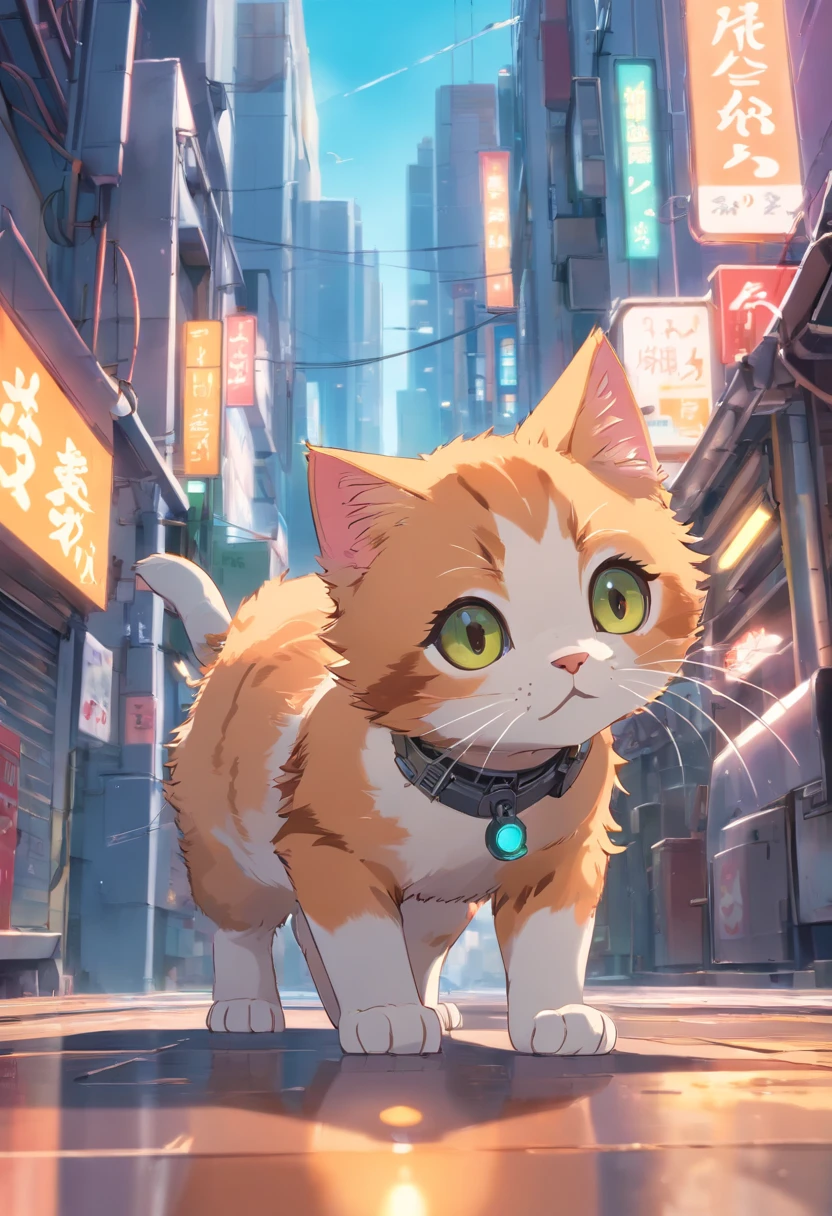 a cute kitten made out of metal, cyborg, cyberpunk style, ((intricate details)), hdr, ((intricate details, hyperdetailed)), cinematic shot, vignette
