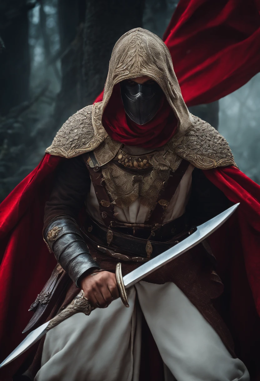 Realistic, 4k, Anjos com asas grandes, roupas pretas, uma espada, Head hood on war background image (caos)