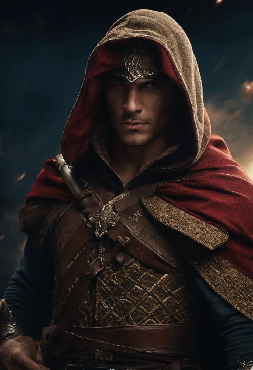 Realistic, 4k, Anjos com asas grandes, roupas pretas, uma espada, Head hood on war background image (caos)