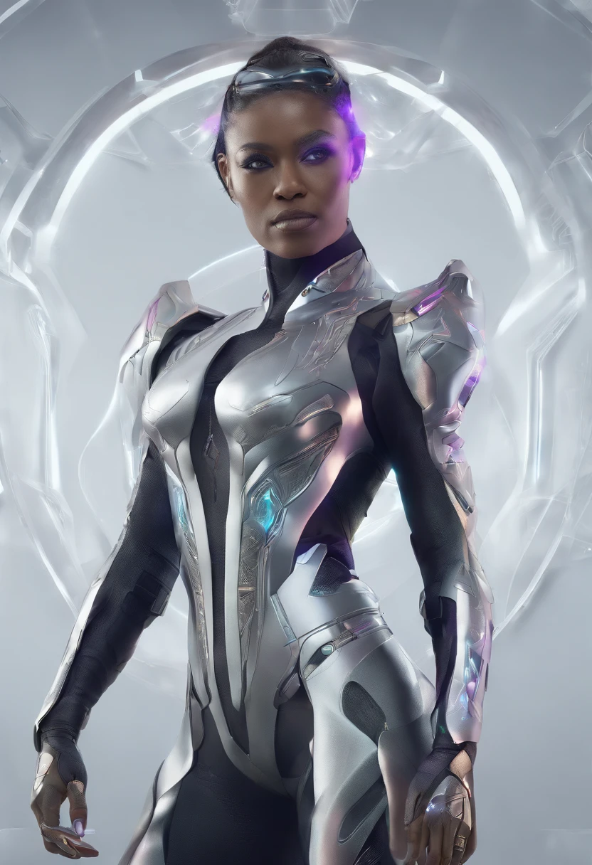 (female Protogen),cyberpunk,mechanical,glowing eyes,metallic surface,digital display,advanced technology,futuristic,neon lights,electromagnetic field,sharp edges,streamlined design,digital organism,biomechanical,mysterious atmosphere,glass visor,enhanced senses,energetic pose,invisible circuits,holographic projections,colorful wires,female cyborg