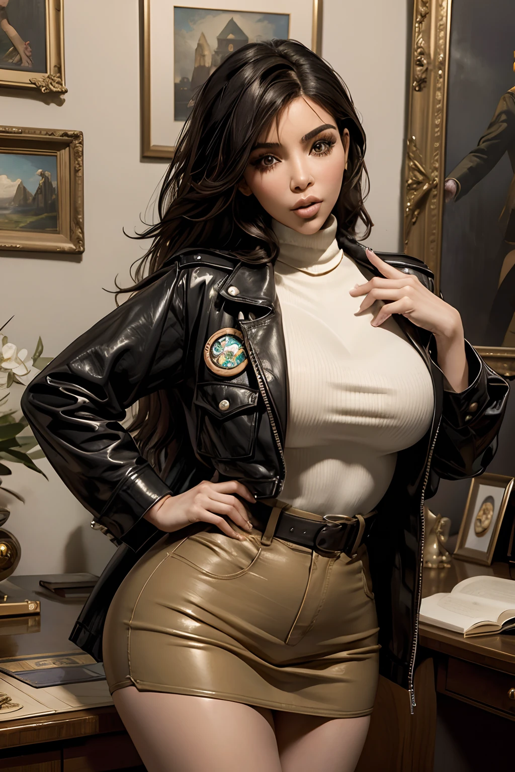 A sexy black woman braids big nipple athletic hair breasts open leg body showing hungry skin gamer ear gold chain around neck NSFW military