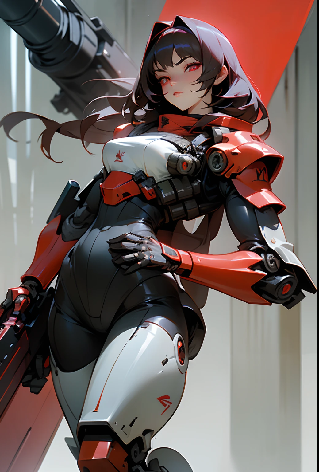 A seductive voluptuous female killer cyborg woman, shoulder length dark hair, (glowing red bionic eyes), wearing powered armor, holding a heavy weapon. minigun
(masterpiece), best quality, expressive eyes, perfect face, demon, mecha suits, mecha exoskeleton, augmented bodyparts, robotic bodyparts, white glowing visor, white glowing armor, thigh gap
walking, (orest background), defiant. Anime screencap, (masterpiece), masterwork, highly detailed skin and pores, hyperrealism, extreme detail, best quality, expressive eyes, perfect face, style of Berserk, samurai, armor, (((m134minigun))), (holding gun),
