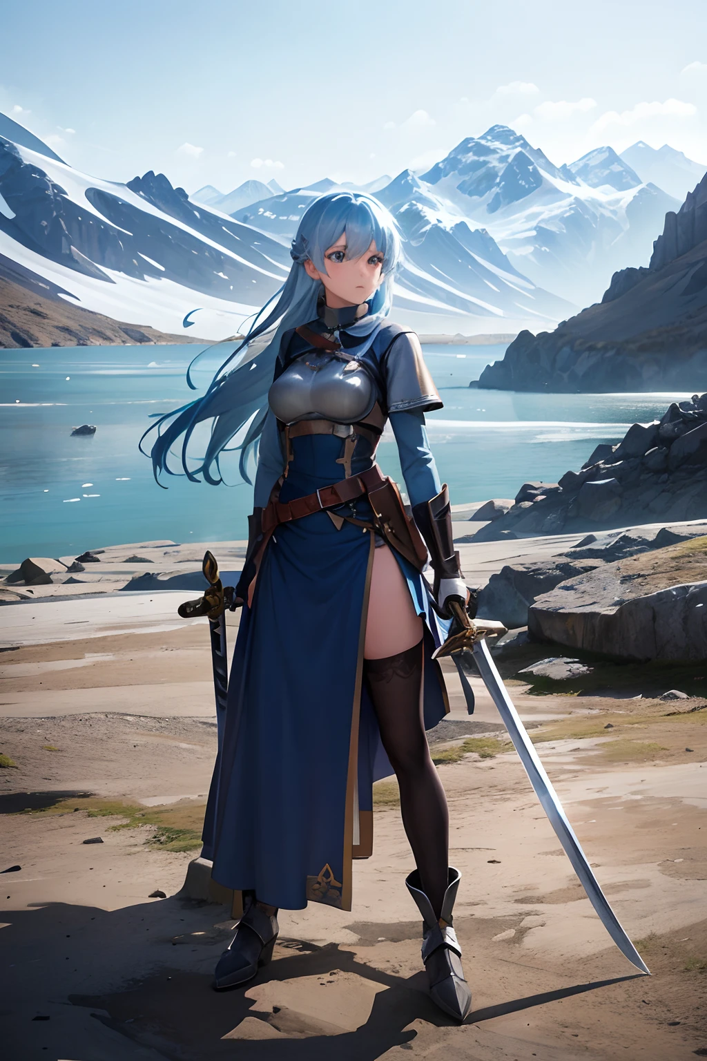 A female protagonist of a trails of cold steel game (small breasts, dark blue hair), masterpiece, best quality, (extremely detailed unity 8k CG wallpaper), (best quality), (best illustration), (best shadow), absurdities, realistic lighting, (Abyss), beautiful detailed brightness,