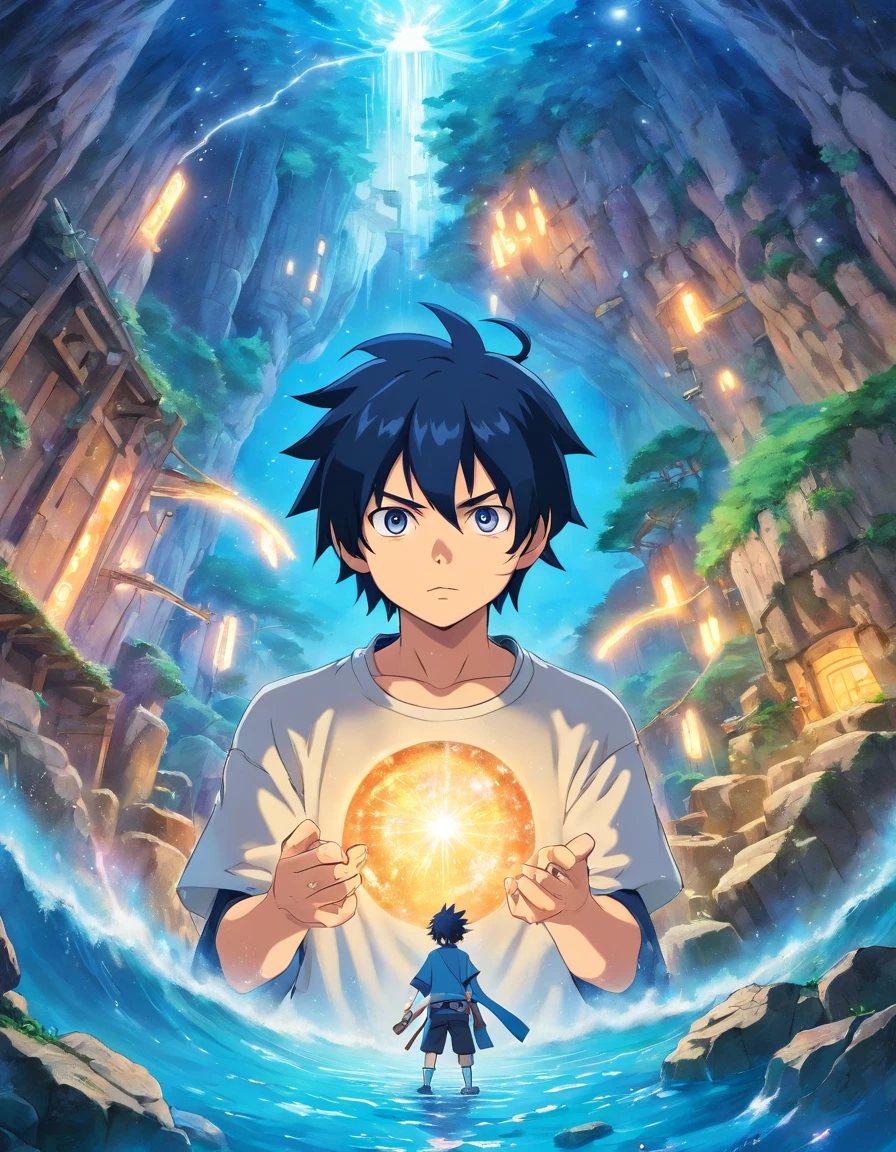 sasuke, cabelo branco, caverna, mob, agua, homem, estrela, forte