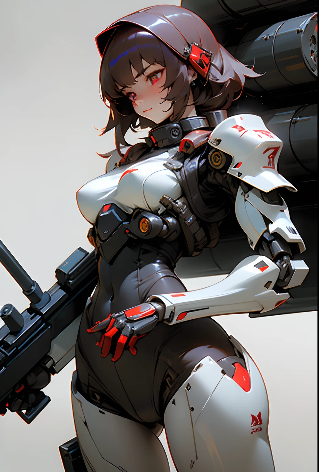 A seductive voluptuous female killer cyborg woman with shoulder length dark hair and (glowing red bionic eyes), wearing powered armor, holding a heavy weapon. minigun
(masterpiece), best quality, expressive eyes, perfect face, demon, mecha suits, mecha exoskeleton, augmented bodyparts, robotic bodyparts, white glowing visor, white glowing armor, thigh gap
walking, forest background, defiant. Anime screencap, (masterpiece), masterwork, highly detailed skin and pores, hyperrealism, extreme detail, best quality, expressive eyes, perfect face, style of Berserk, samurai, armor, (((m134minigun))), (holding gun),