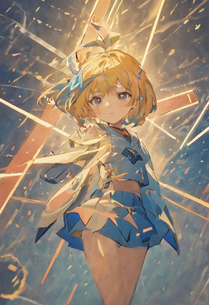 Personagen feminina de anime, corpo inteiro, peitos grandes, bunda grande, roupa curta, cabelo longo, olhos azuis, a sword in hand