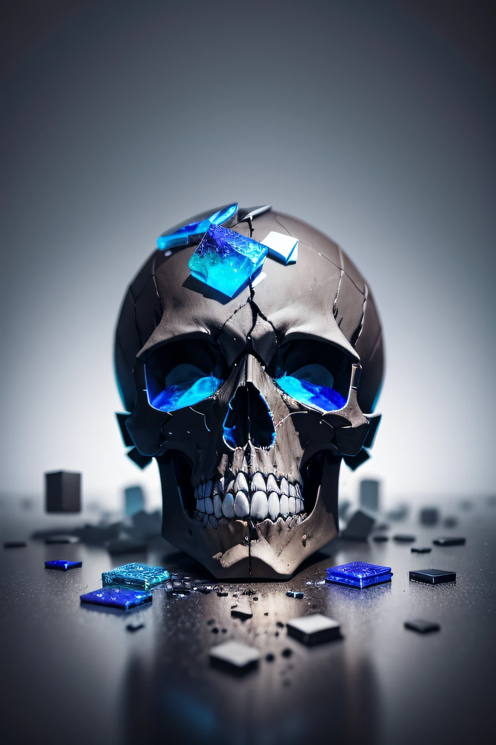 a skull made of glass shatters into thousands of pieces of magnificent color and texture