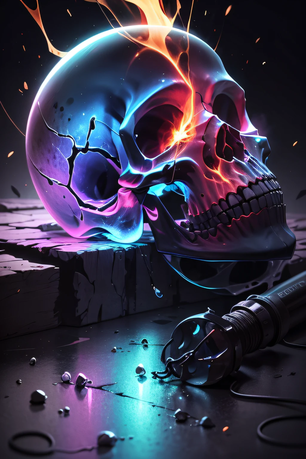 A shock shatters a magnificent colored glass skull