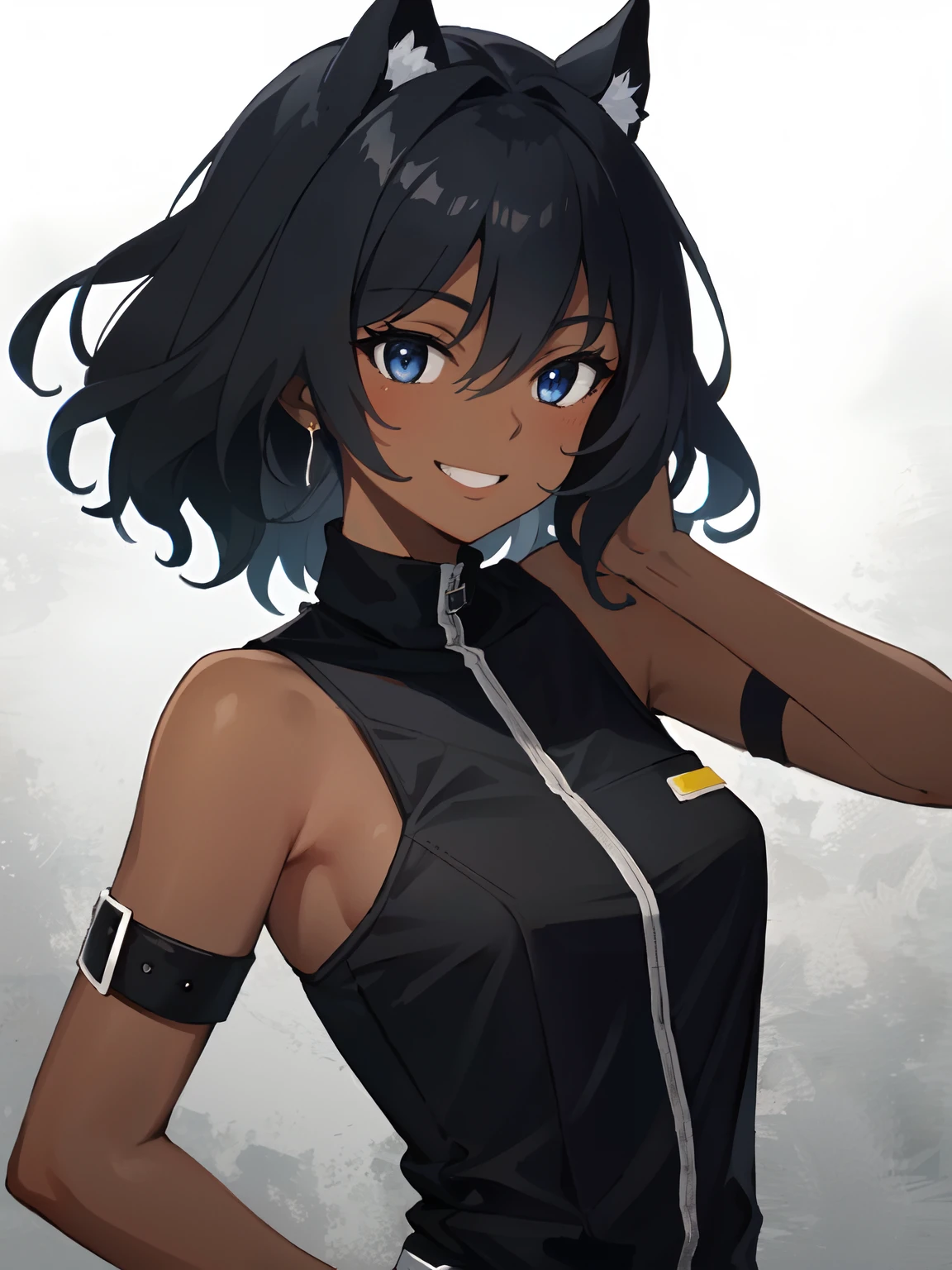 Masterpiece, best quality, high-res, extremely detailed, 1 girl, (dark skin:1.2), black eyes, smiling