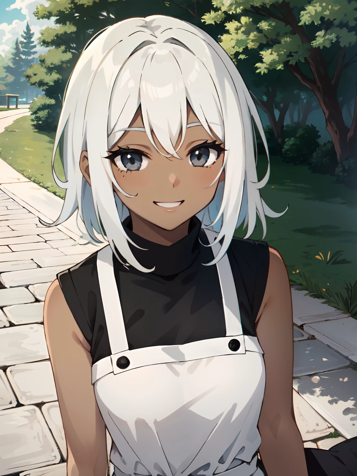 Masterpiece, best quality, high-res, extremely detailed, 1 girl, (dark skin:1.2), black eyes, smiling