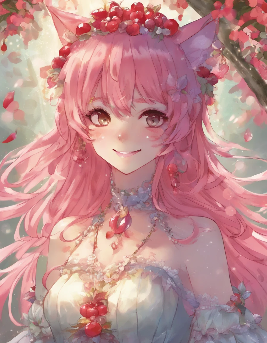Cherry rain, catgirl, sparking smile, (highres, best quality:1.2), radiance, soft contours,