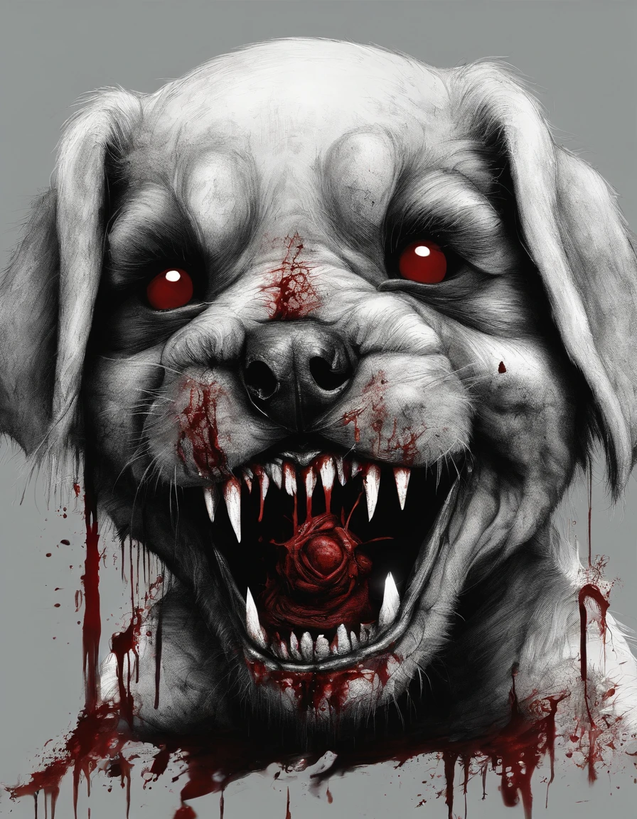 Cute puppy, blood, grin,   (highres, best quality:1.2), radiance, soft contours,
