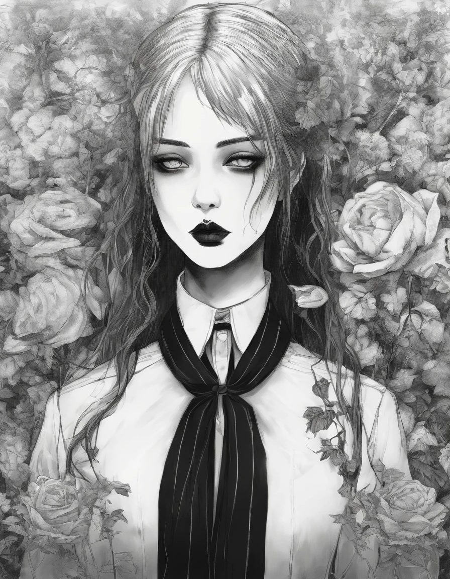 Girl in school uniform, contrast, flowers, (highres, best quality:1.2), radiance, soft contours,