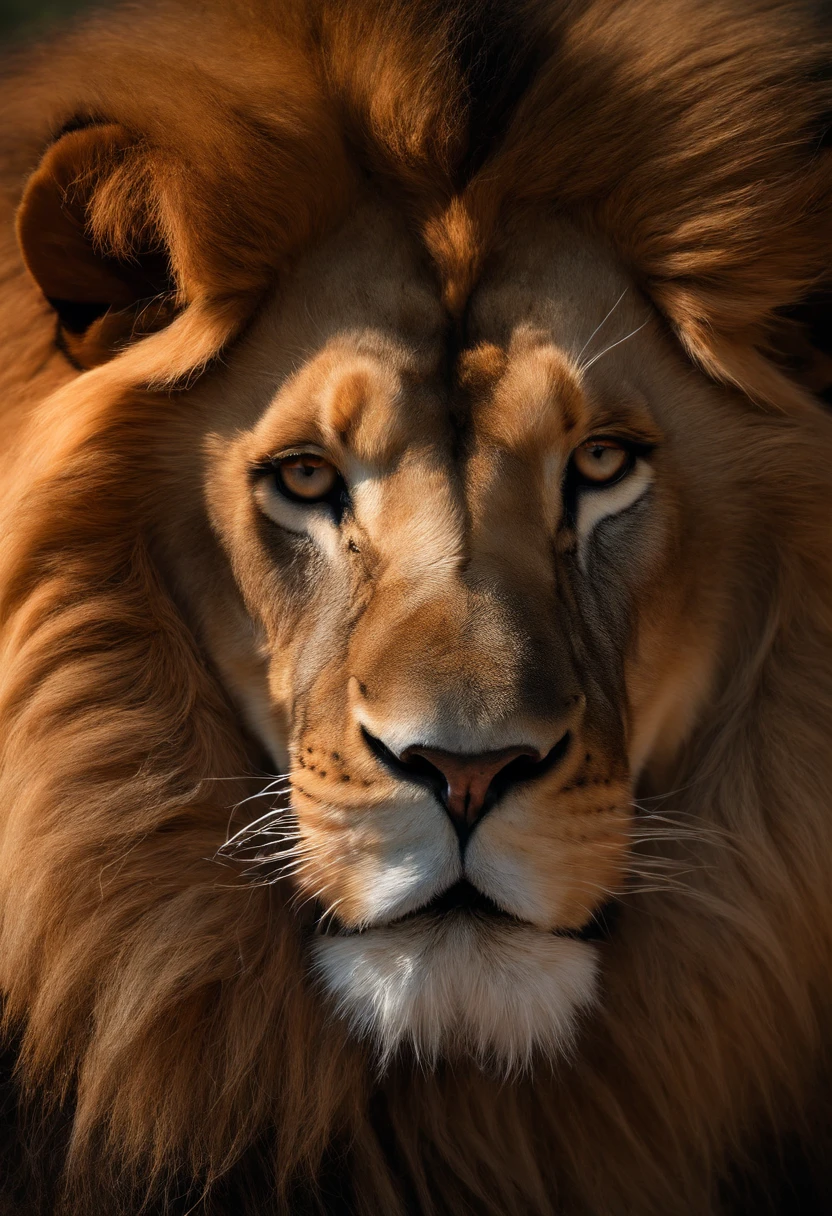 There's a lion, Caminando sobre la hierba con una roca en el fondo, Pintura de Derek Zabrocki, Unsplash, arte digital, Rey de la selva, with a lion's mane, Mirada orgullosa, Haciendo una pose majestuosa y caliente, Aslam Lev, Medio lev, Full-length 2D lion, Mirada orgullosa, Arte digital foto animal, lion's mane