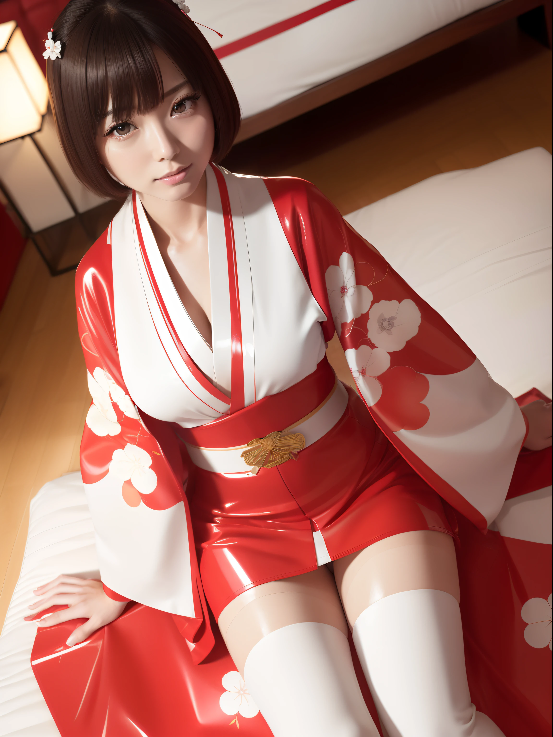  Girl, red cheongsam, sexy ,Tie me up. , There is a clear separation of the breasts., open legs