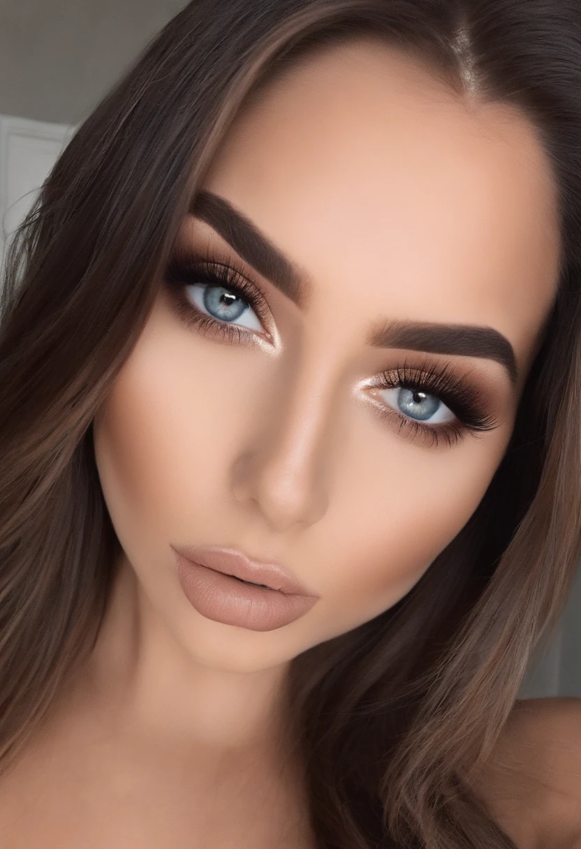 Arafed Mujer totalmente , Chica sexy con ojos marrones, ultra realista, meticulosamente detallado, Retrato Sophie Mudd, brown hair and large eyes, selfie de una mujer joven, Ojos de Dubai, Violeta Myers, sin maquillaje, Maquillaje natural, staring directly into camera, cara con artgram, maquillaje sutil, Impresionante foto de cuerpo completo arrodillado en la cama, En el dormitorio, Medium to large size bust, Con una vulva jugosa
