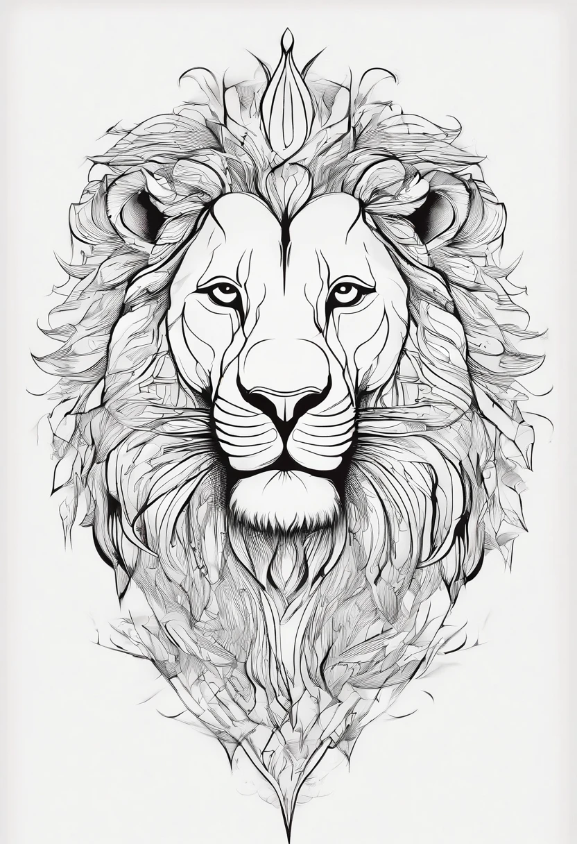 ((top-quality))、((masterpiece))、((Full body tattoo of a male lion roaring))、((no background ))