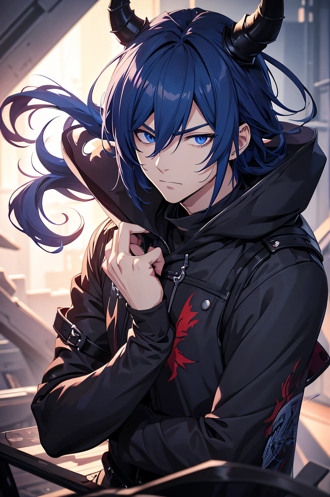 Anime - Stilbild eines Mannes mit blauen Augen und schwarzem Mantel, Handsome guy in demon killer art, Detaillierte digitale Anime-Kunst, Keqing von Genshin Impact, Badass Anime 8 K, Granblue Fantasy, anime art wallpaper 4k, von Yang J, anime art wallpaper 4 k, Dämonentöter-Artstyle, anime art wallpaper 8 k, Demon Slayer Rui Fanart