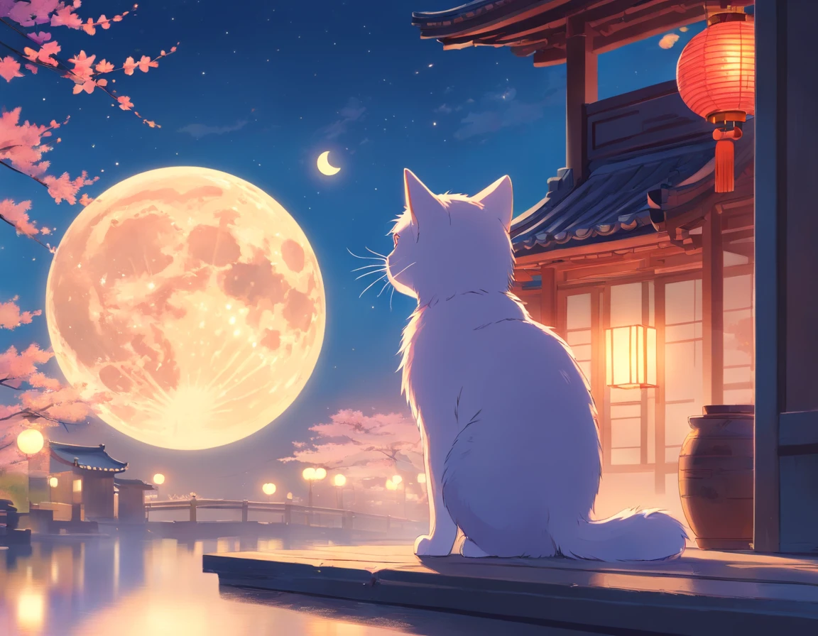 (color pastel:1.3)、(illustration cute:1.3)、(Paiting de acuarela:1.1),(Un gato:1.4), Apoyado contra la ventana, Mira hacia la luna, La Luna;1.2,((Dulce Osmanthus,Linterna Kongming,Menisco,Pastel de luna:1.3)),Mid-Autumn Festival Atmosphere:1.3,(Kanji chino:1.3),Traditional Chinese illustration style, Arte digital, Fondo simple, Obra maestra sobre fondo blanco, La mejor calidad, Ultra detallado, alta calidad, 4k
