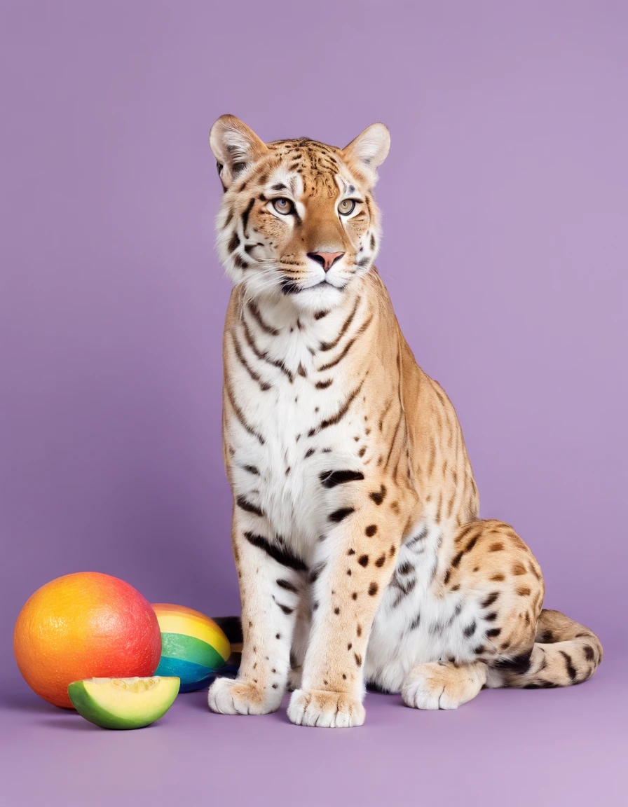 Big cat, rainbow prism, trainer, (highres, best quality:1.2), radiance, soft contours,