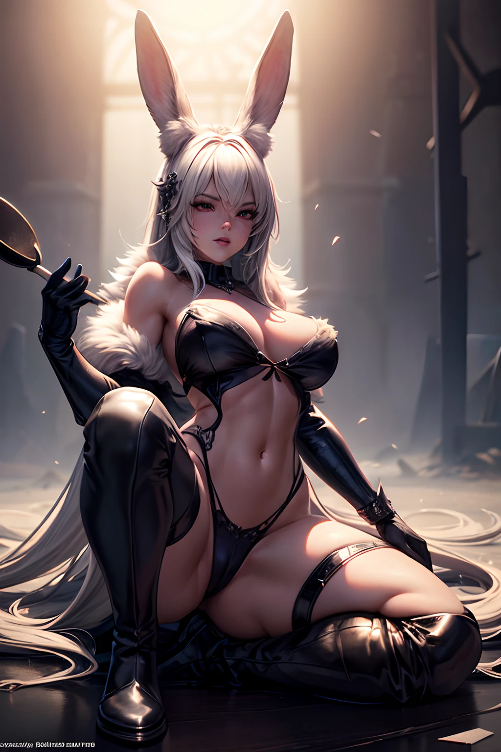 Beautiful Alluring Female bunny hybrid, bare skin, Athletic Well Toned Body, fluffy fur bikini, fluffy fur long bunny ears, fur gloves and high boots, Barely Clothed, fantasy Theme, fairytale theme, Beautiful D&D Character Portrait, Beautiful Face, Ominous, Dark Fantasy, Fiverr Dnd Character, Octane Render, Digital Art, Extreme Detail, 4k, Ultra Hd, Polished, Beautiful, Hyperdetailed, Intricate, Elaborate, Meticulous, Photorealistic, Sharp Focus, Wlop, Character Design, Unreal Engine, 3d Rendered, Volumetric Lighting, Reflections, Glossy, Digital Illustration, Sensual Pose, Suggestive Pose, Full Body Shot,  💖❤💕💋❣