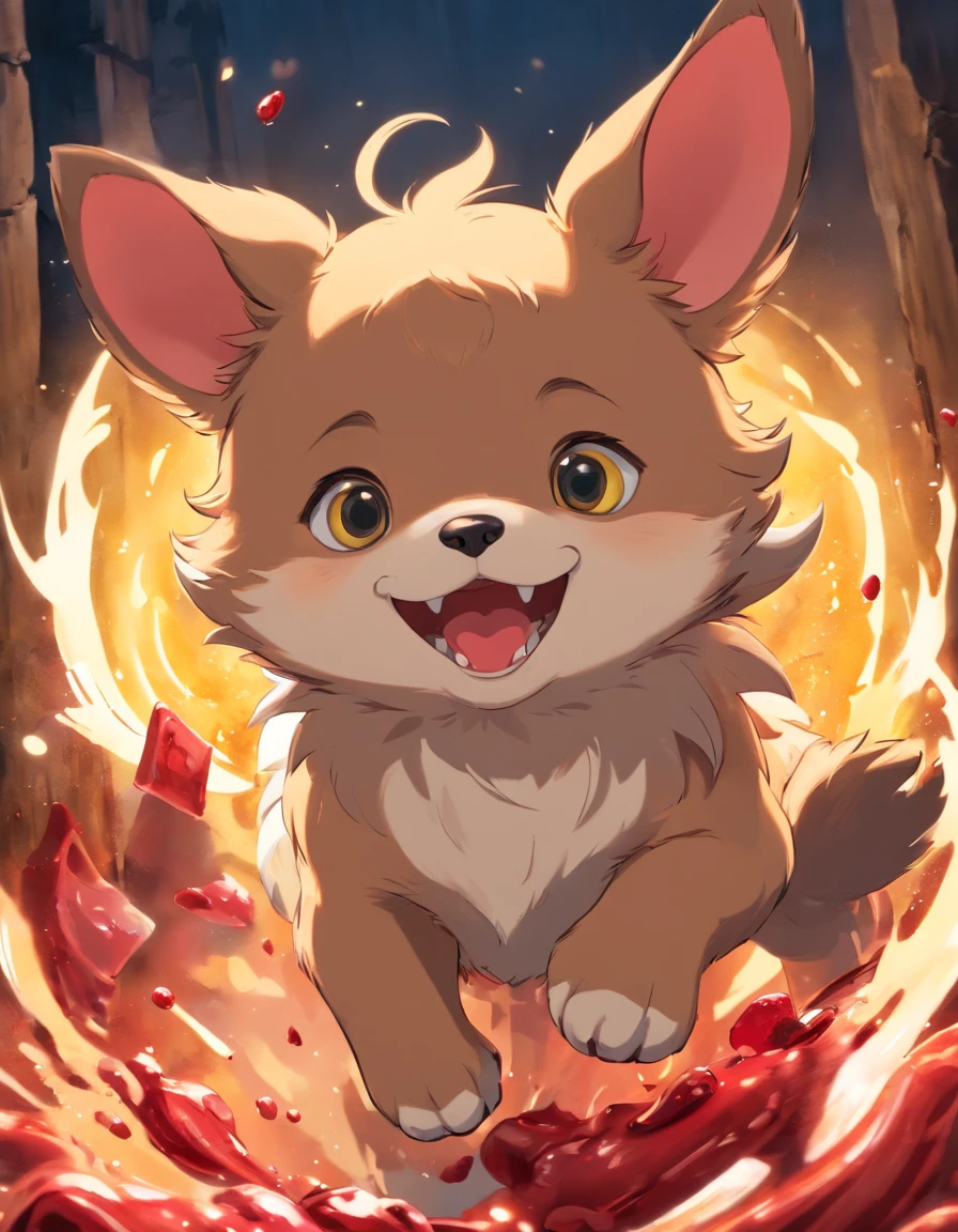Cute puppy, blood, grin, (highres, best quality:1.2), radiance, soft contours,