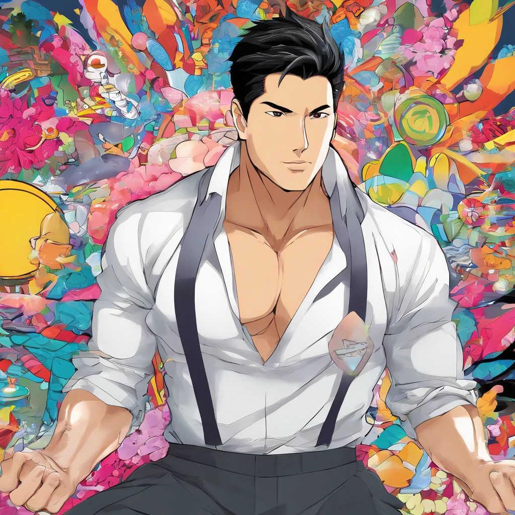 an attractive 40-year-old Filipino, boasting a strong jawline, chiseled features, and tan skin. He has short black hair and a shaved beard. He wears a tight office uniform. He has a thick neck, wide shoulders, meaty pecs, a 6 pack, burly biceps, and so on.