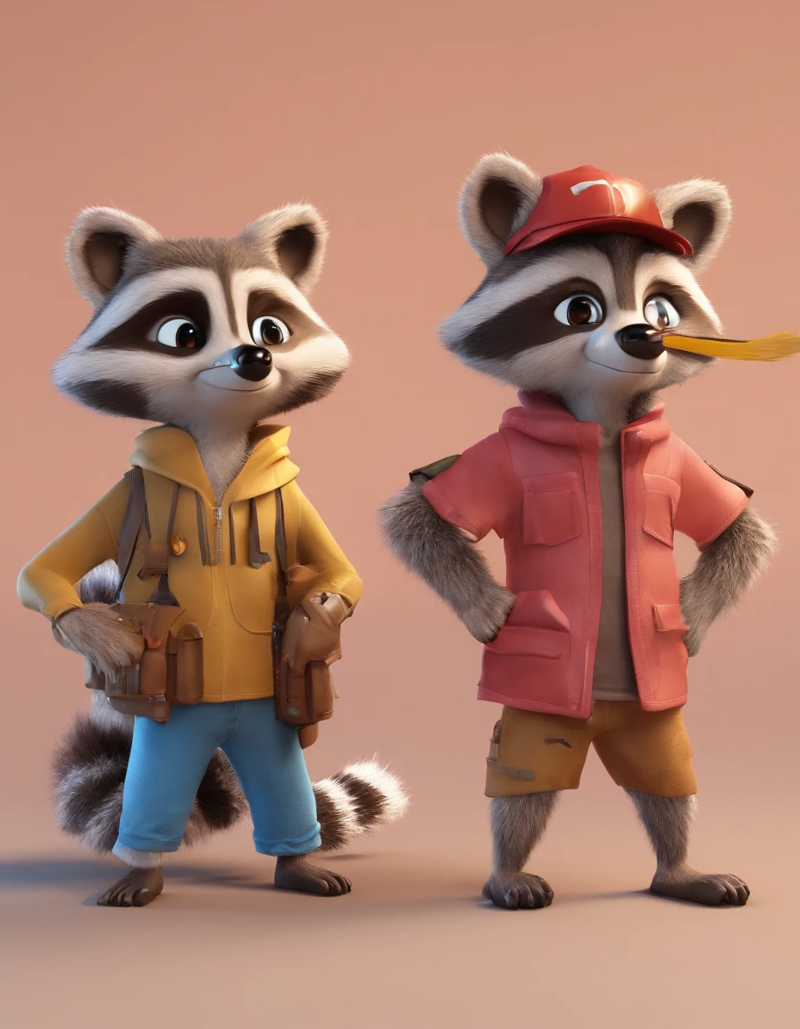 Girl and boy, creep raccoon, (highres, best quality:1.2), radiance, soft contours,