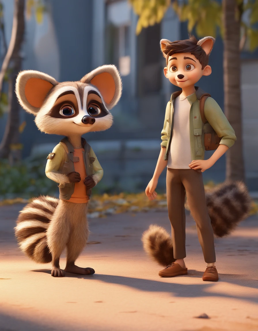 Girl and boy, creep raccoon, (highres, best quality:1.2), radiance, soft contours,