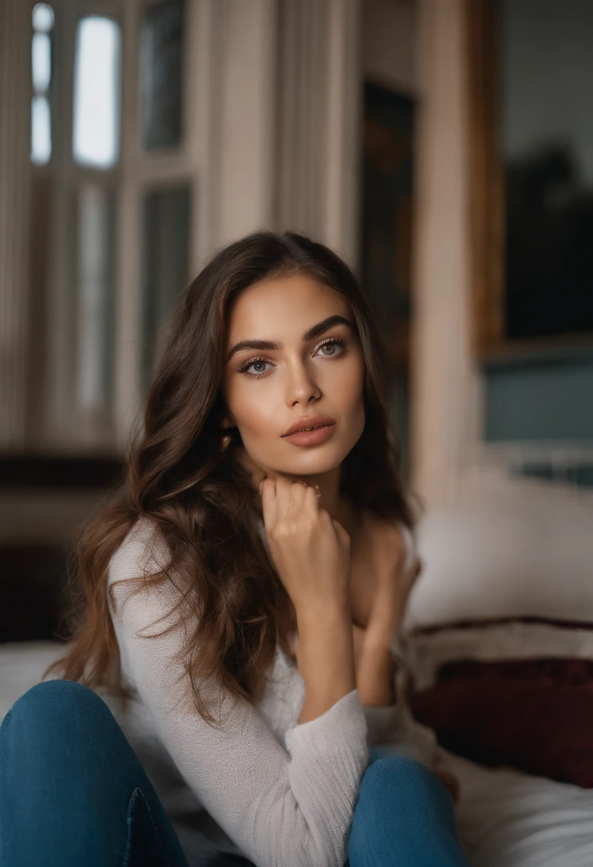 Mujer con camiseta sin mangas y bragas a juego, Chica sexy con ojos azules, Retrato Sophie Mudd, Retrato de Corinna Kopf, cabello rubio y ojos grandes, Selfie de una mujer joven, Ojos en el dormitorio, Violeta Myers, ohne Maquillaje, Maquillaje natural, staring directly into camera, Cara con Artgram, dezentes Maquillaje, Impresionante foto de cuerpo completo, en el dormitorio, Fission posing near the Eiffel Tower