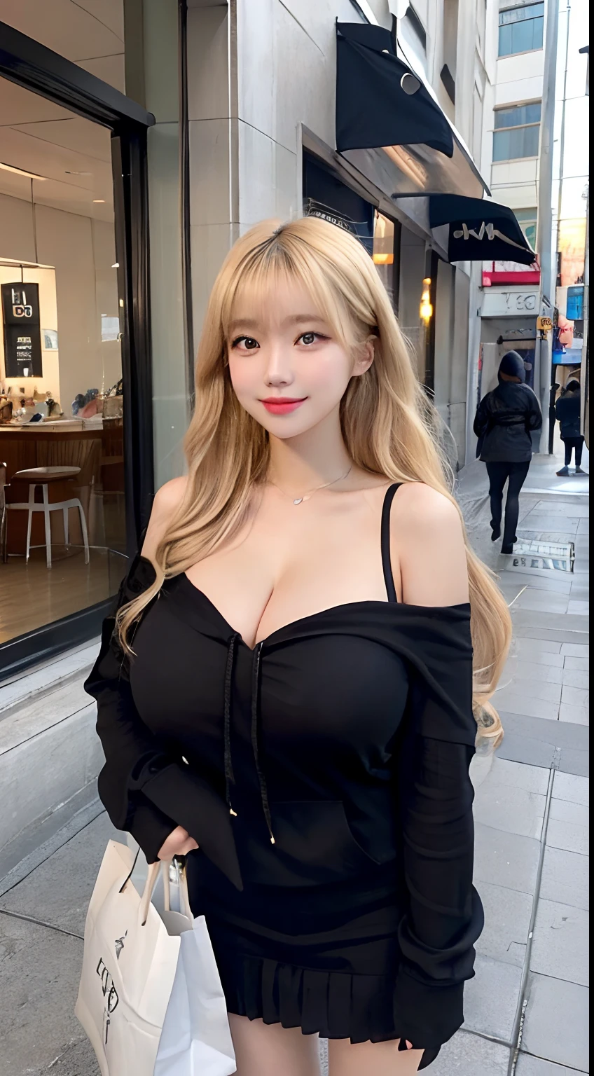 ((Top Quality, 8K, Masterpiece:1.3)), Detailed Woman:1.3, chubby girl, (voluptuous body), (long pale blonde hair:1.2), (pretty face), milf adult woman, mature milf face, (very absurdly gigantic breasts:1.2, huge cleavage,gigantomastia, macromastia,super gigantic breasts),smile, looking at viewer, voluptuous body, good proportions,Cardigan:1.1, Ultra Detailed, Detailed, Eyelids