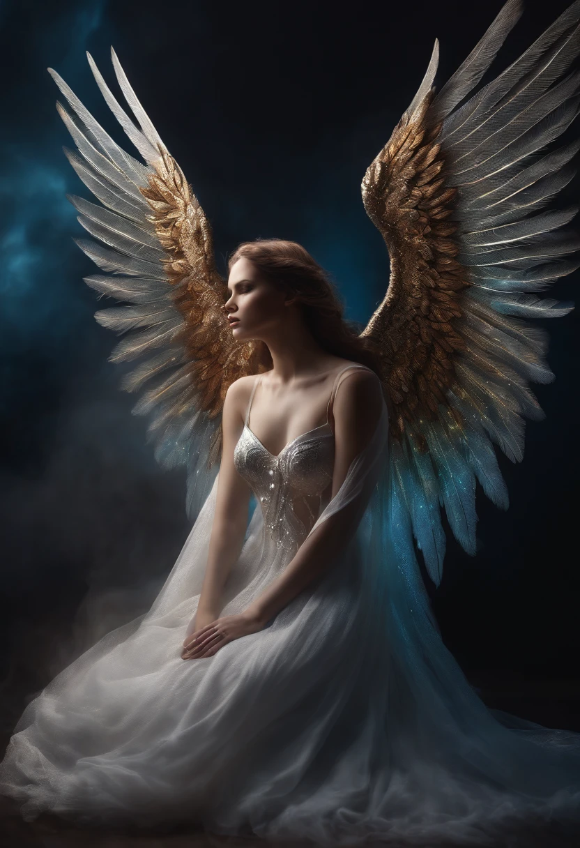 cosmic fallen angel, olhos claros brilhantes, Biomechanicals, estranho, assustador, Pesadelo, cores muito brilhantes, light particles, com luz brilhante, Mshiff, Arte do papel de parede, Papel de parede UHD