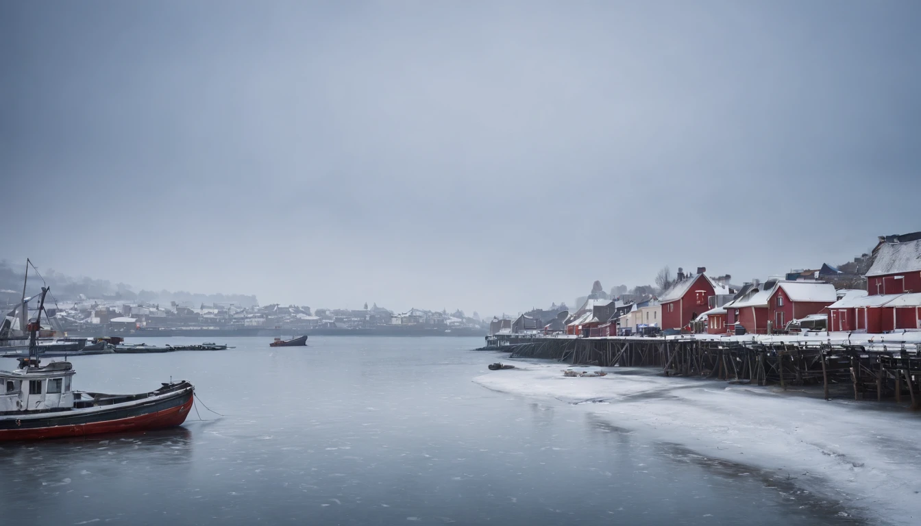 Cold winter skies,A lonely fishing port,Deserted
