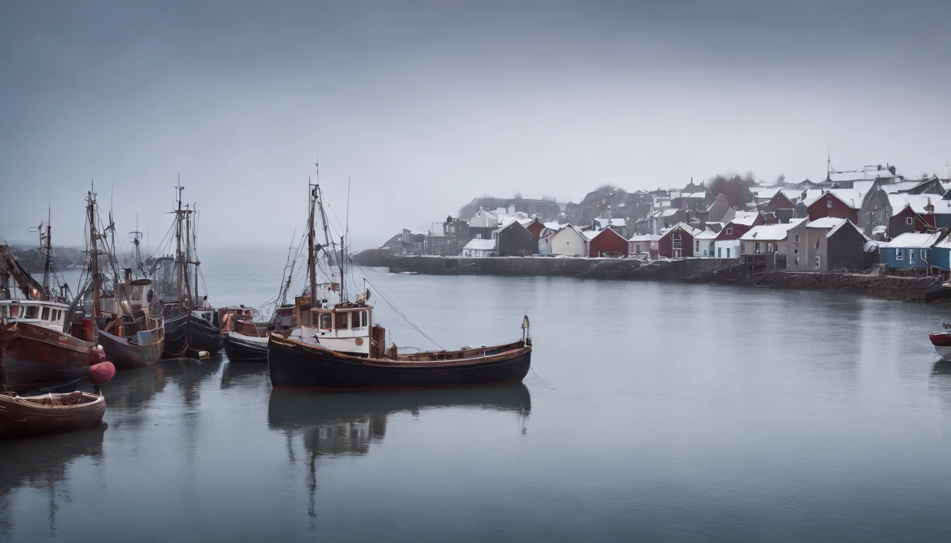 Cold winter skies,A lonely fishing port,Deserted